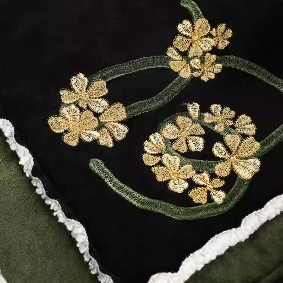 Grüne Patchwork Jacke mit Stickerei & Teddyfutter