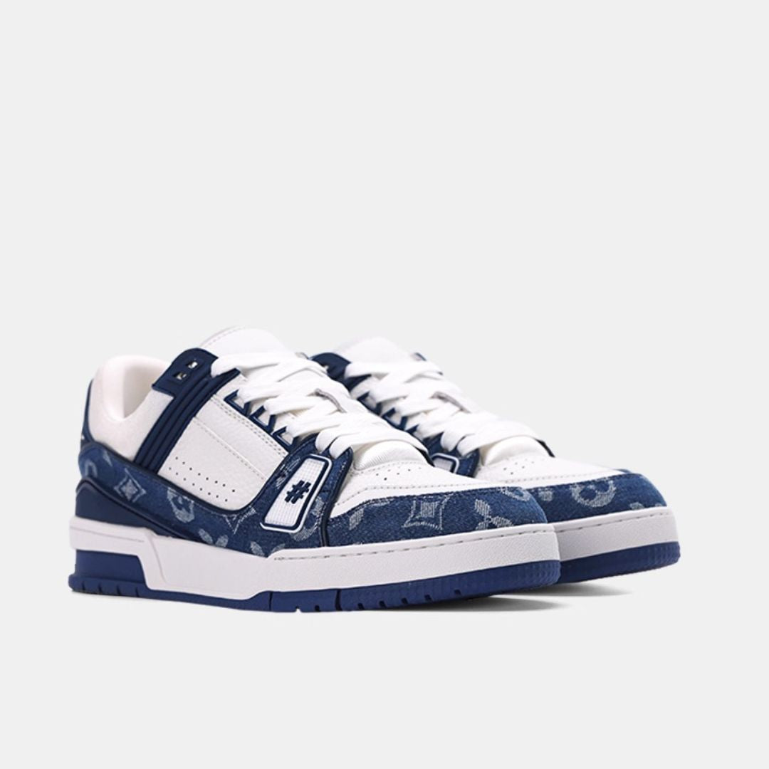Leder Sneaker in Weiß & Navy