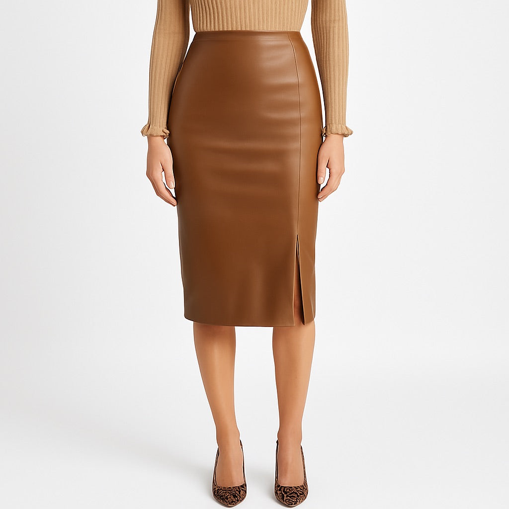 Aria Braun – Kunstleder Bleistiftrock