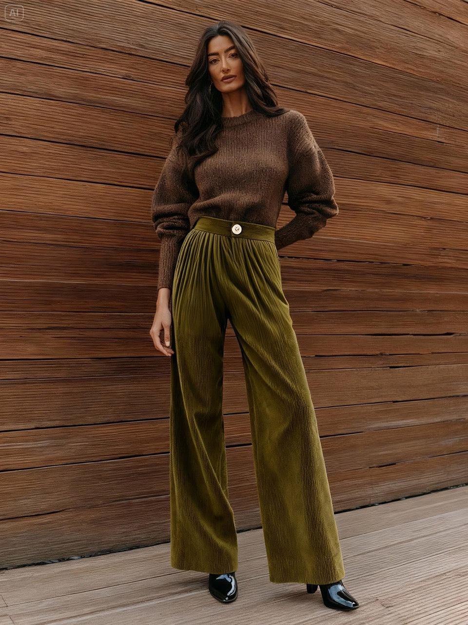 Aren Oliv – Weit geschnittene Cordhose