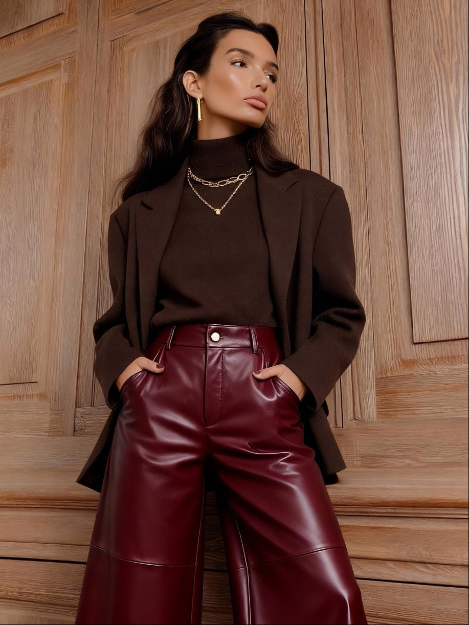 Isabella Bordeaux – Kunstlederhose mit weitem Bein
