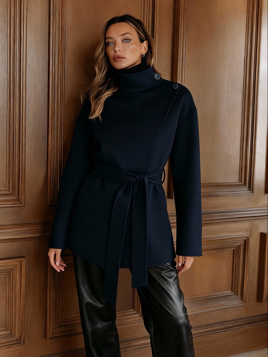 Elara Marine – Wickelmantel mit hohem Kragen