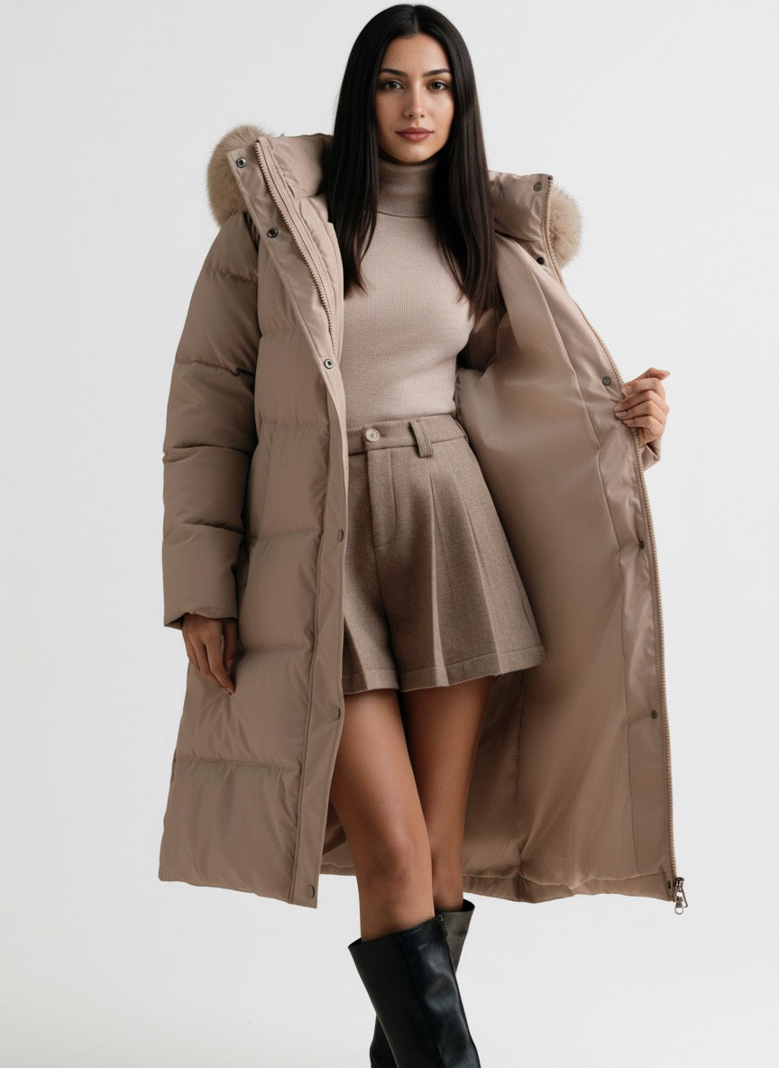 Damen Wintermantel „Elegance Khaki“ – Warm, Stilvoll &amp; Für Kalte Tage