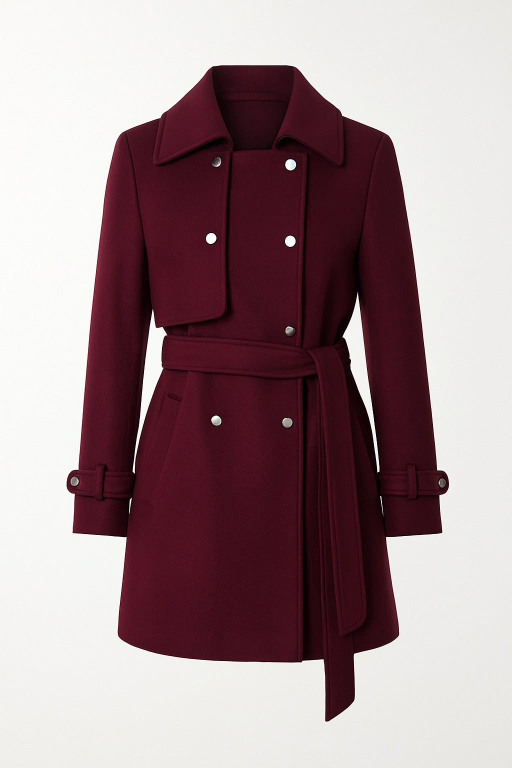 Elara Bordeaux – Woll-Trenchcoat mit Gürtel