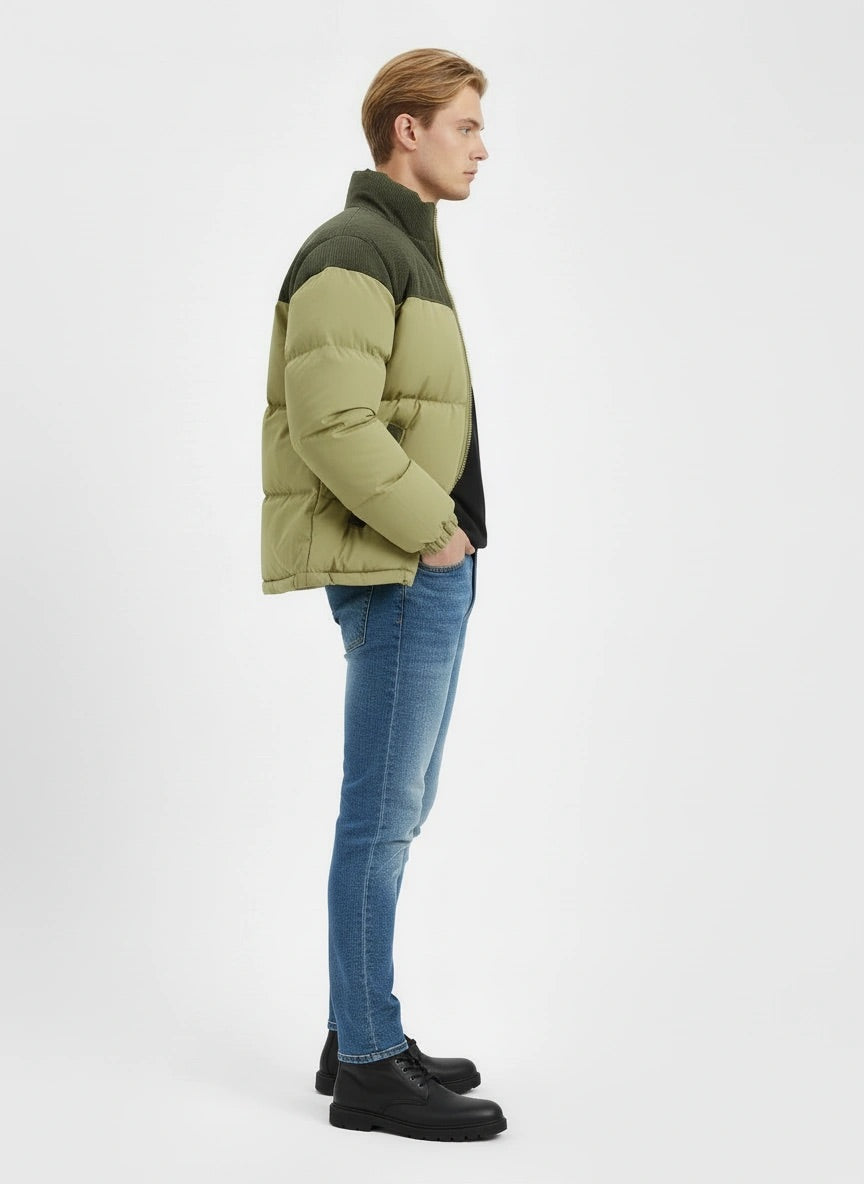 Pufferjacke „Grün Urban“ – Steppjacke mit Cord-Details