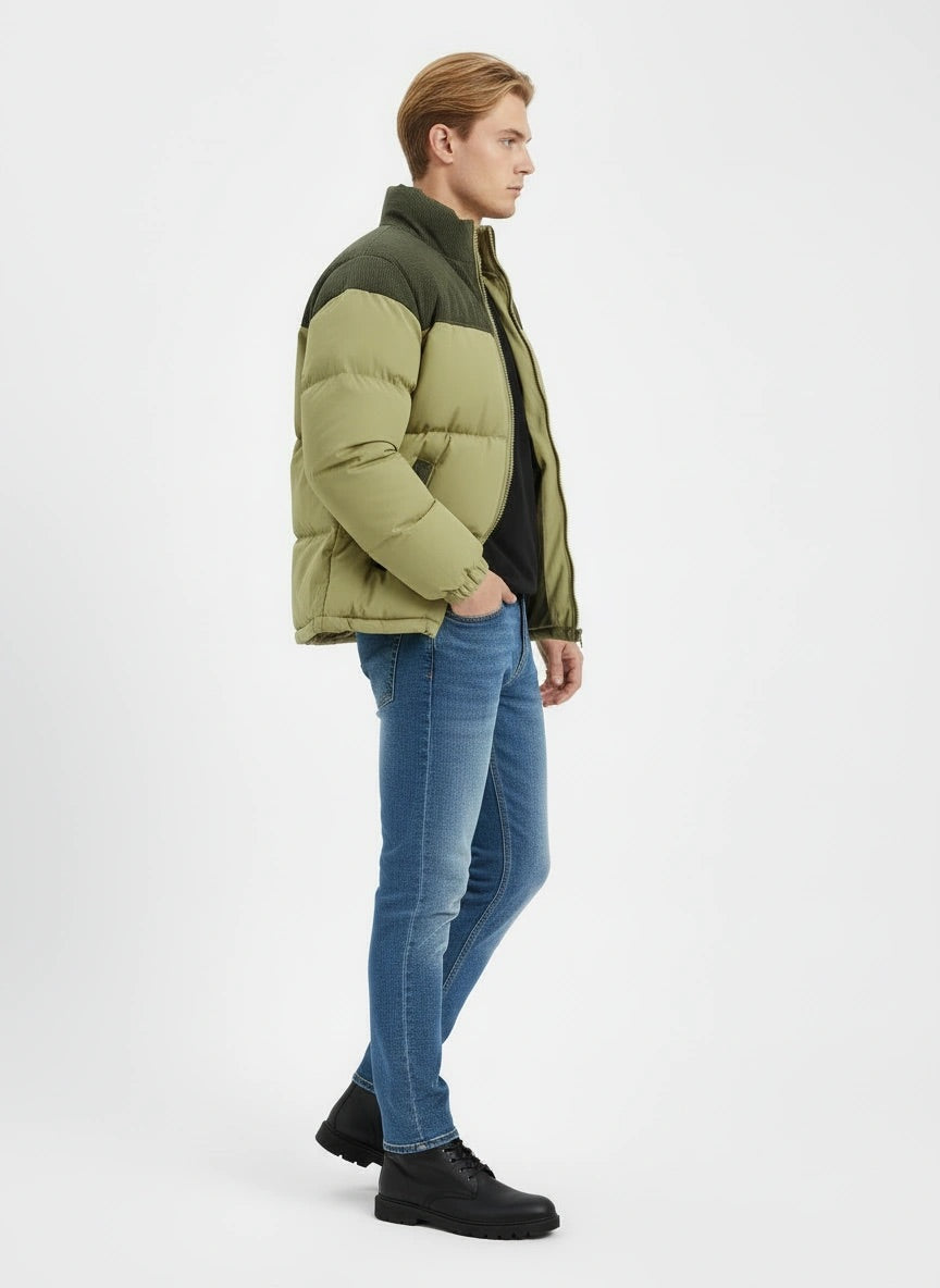 Pufferjacke „Grün Urban“ – Steppjacke mit Cord-Details
