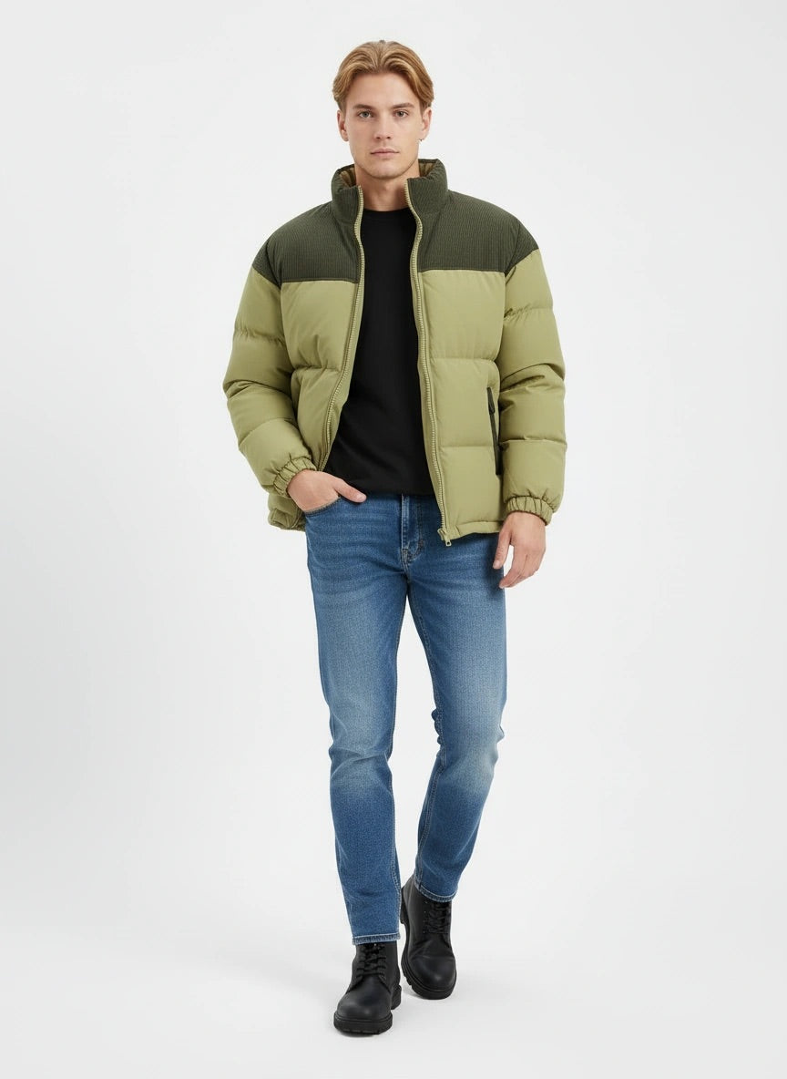 Pufferjacke „Grün Urban“ – Steppjacke mit Cord-Details