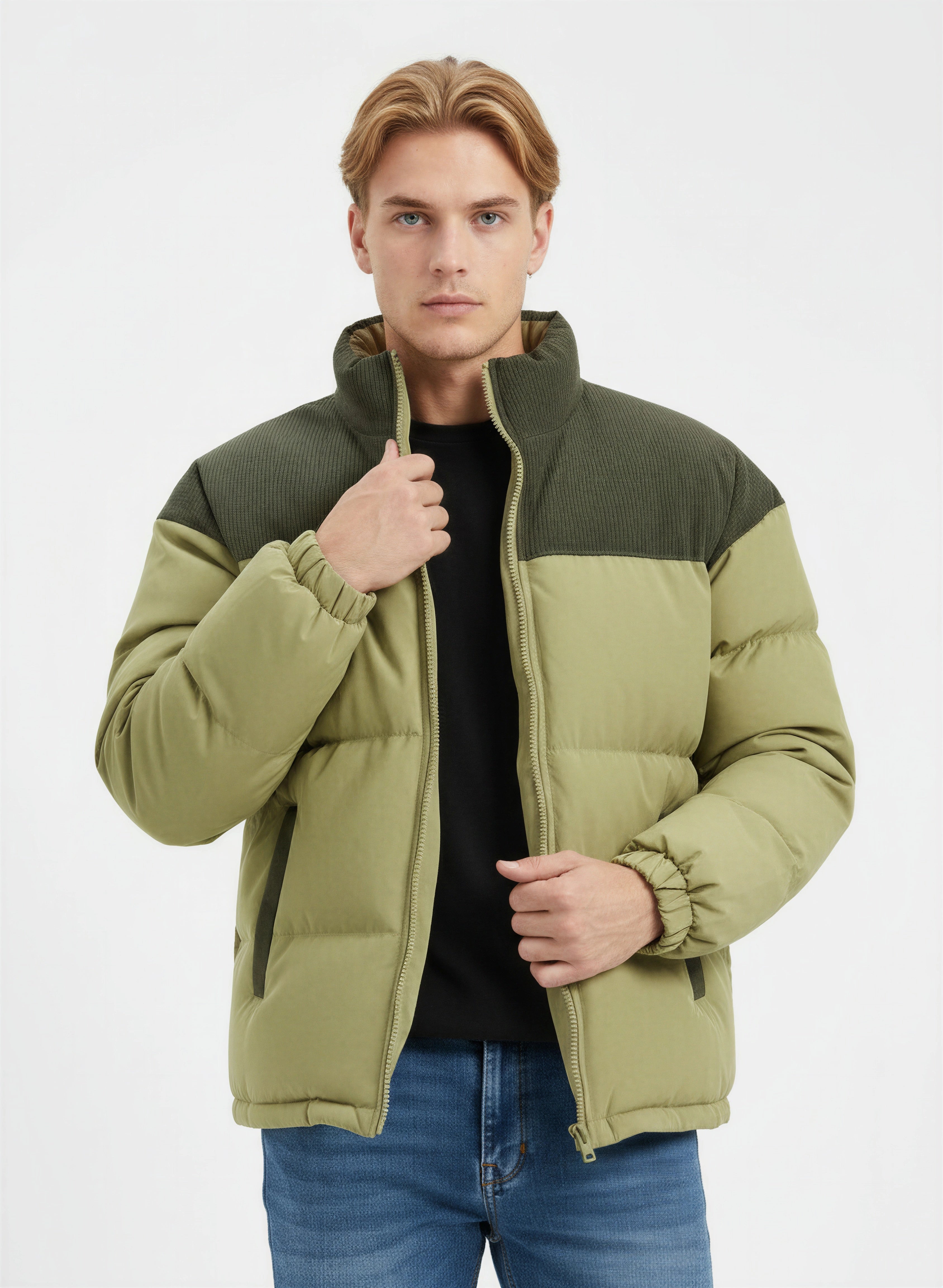 Pufferjacke „Grün Urban“ – Steppjacke mit Cord-Details