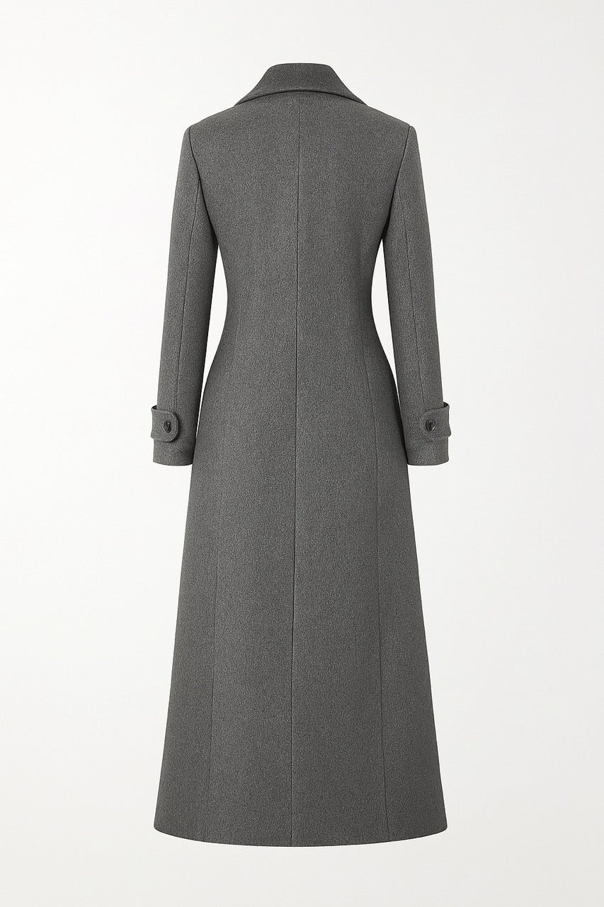 Elara Grau – Wollmantel mit Fischgrätenmuster