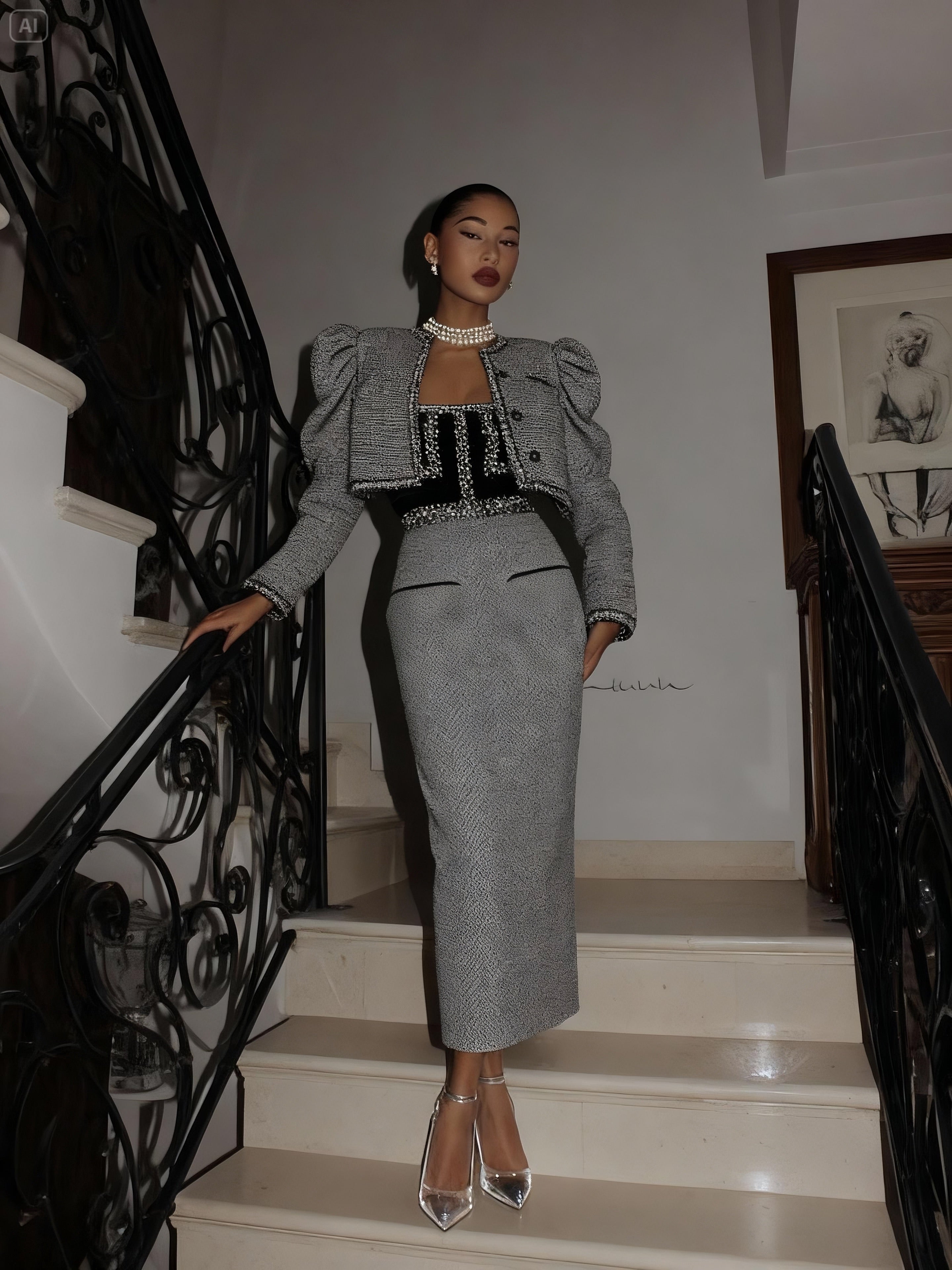 Clara Grau – Tweed Bleistiftrock