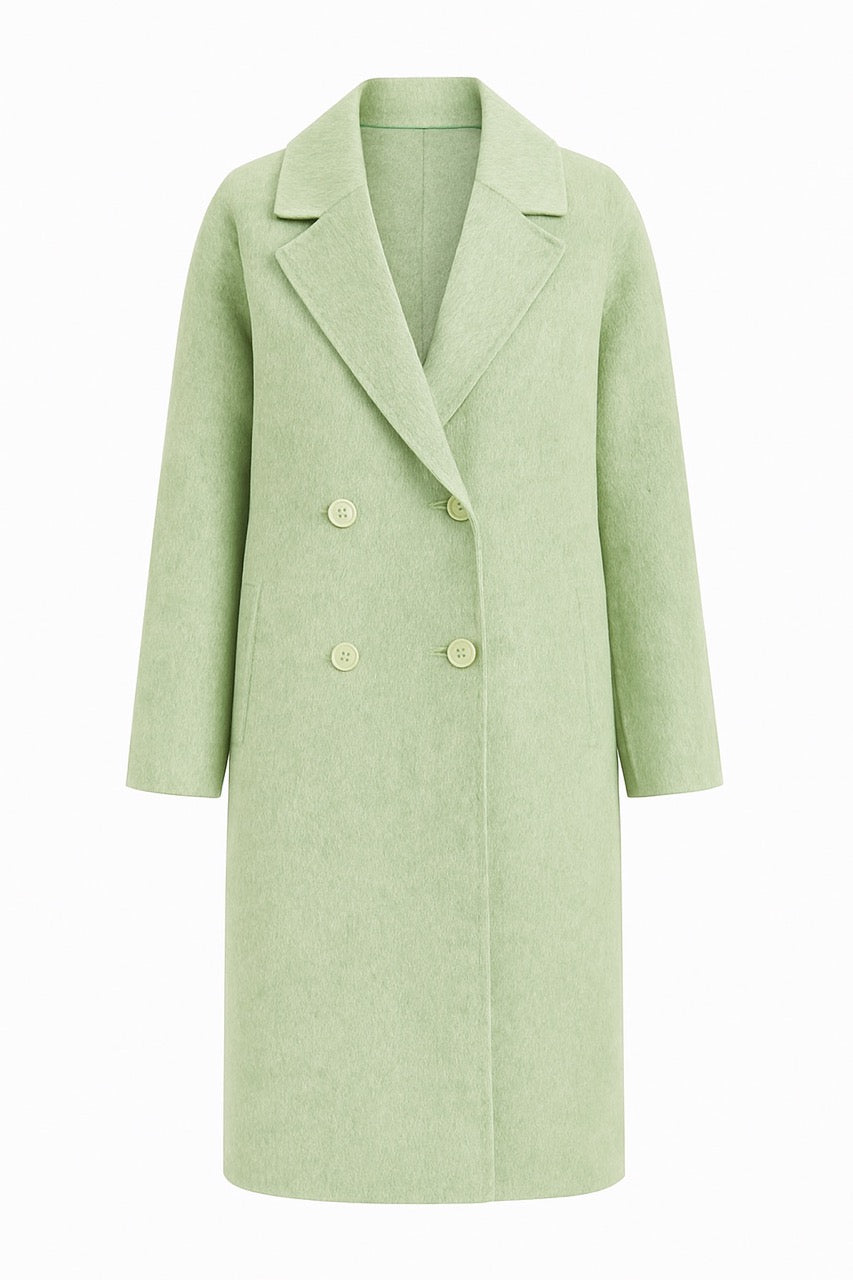 Elara Salbei – Wollmantel mit Doppelknopfleiste