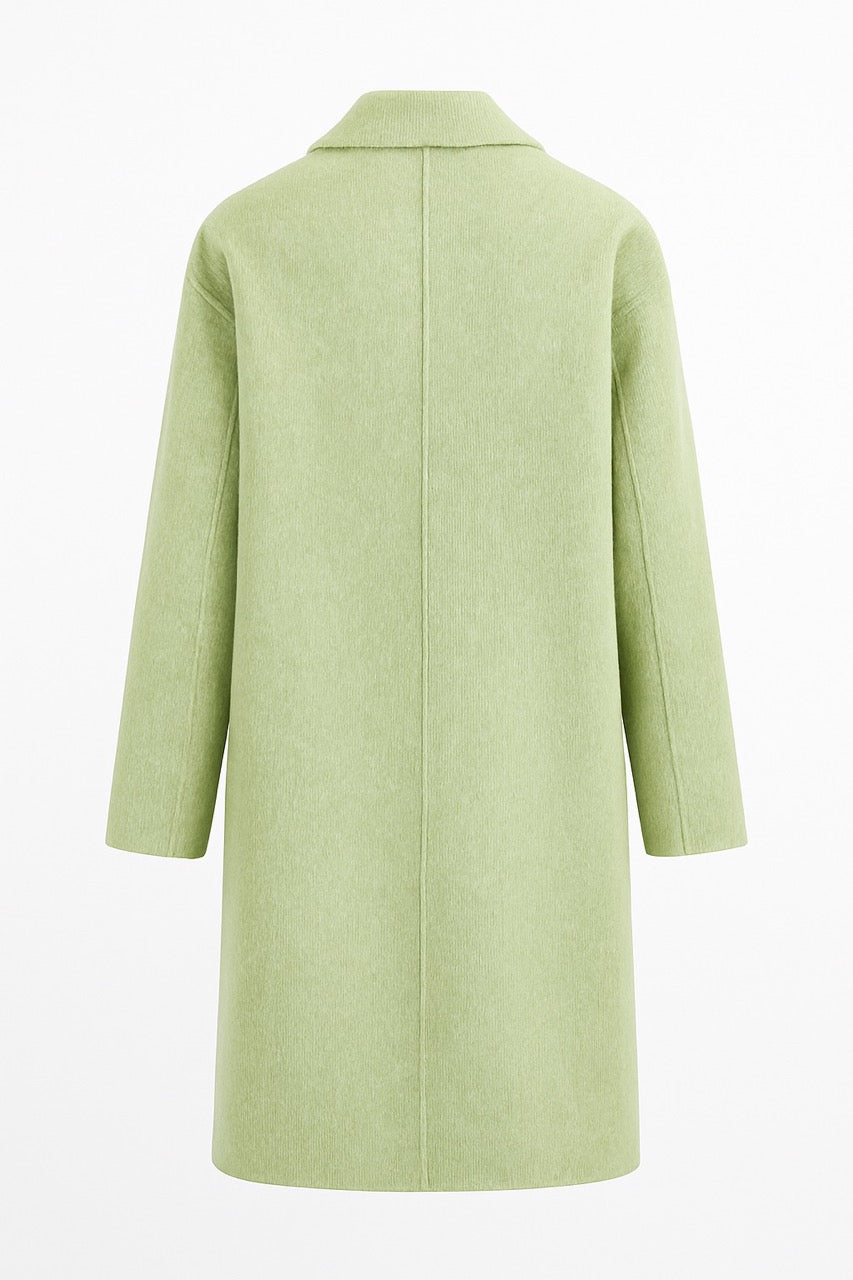 Elara Salbei – Wollmantel mit Doppelknopfleiste