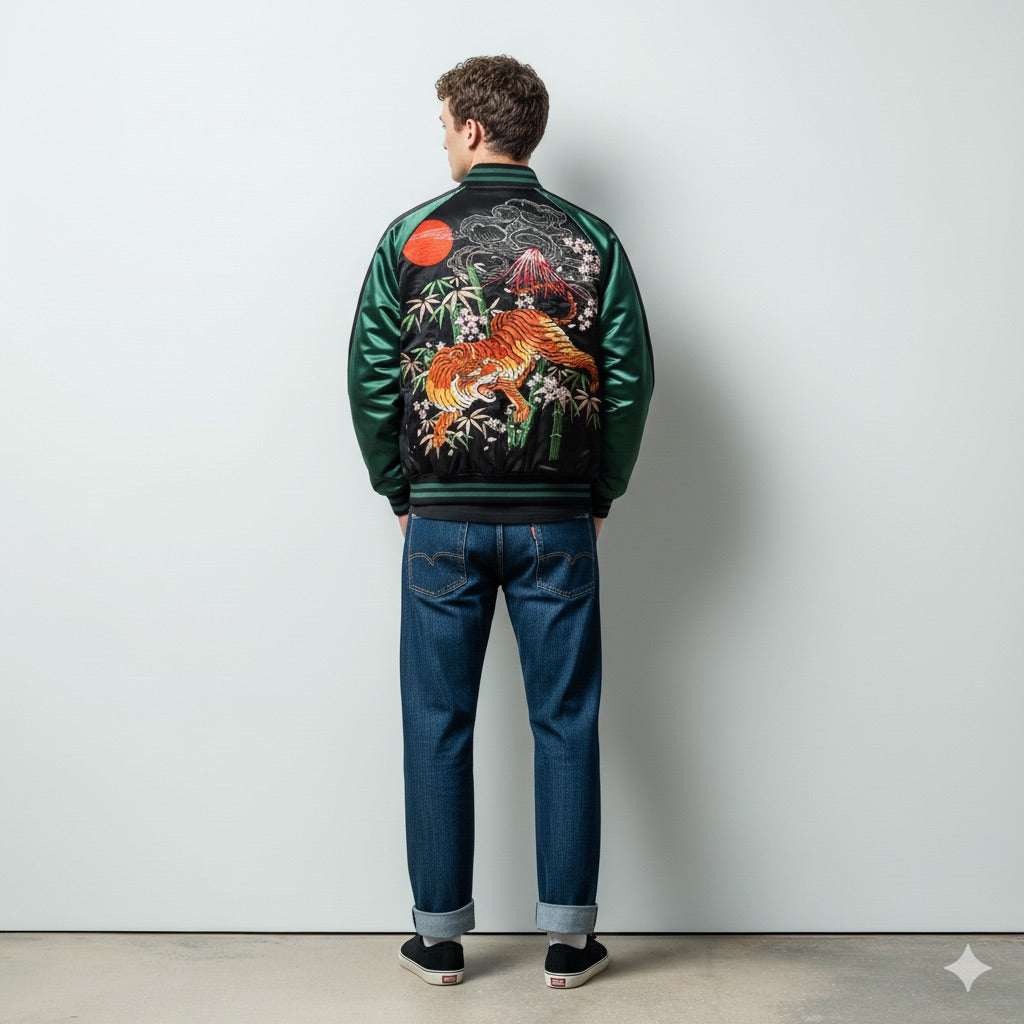 Unisex Bomberjacke mit Tiger-Stickerei – Sukajan Streetwear